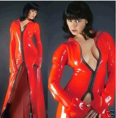Red Sexy PVC Front Zipper Open Long Dress Women